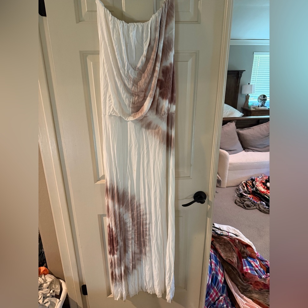 Young Fabulous & Broke White maxi dress with Brown Tie-Dye Accents